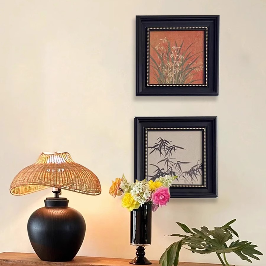 轻法式中古风装饰画复古竹子植物餐厅客厅壁画斗柜靠墙高级感挂画图片