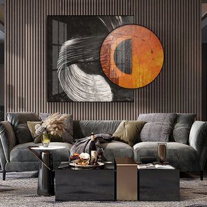 现代轻奢个性抽象装饰画高级灰黑白仿油画壁画方形圆形组合墙挂画