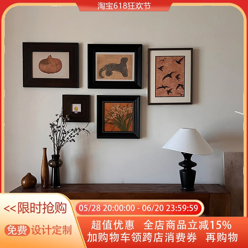 高级感小众艺术组合装饰画客厅餐厅书房斗柜靠墙壁画层次感中古画图片