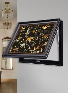 中古风电表箱装饰画复古轻法式中国风遮挡配电箱画黑色推拉液压画