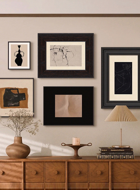 轻法式中古风组合装饰画室内软装复古艺术挂画高级感黑白极简壁画