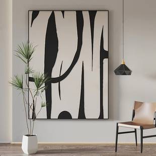 高级感艺术抽象装饰画客厅手绘肌理意式大幅靠墙壁画纯手绘黑白画