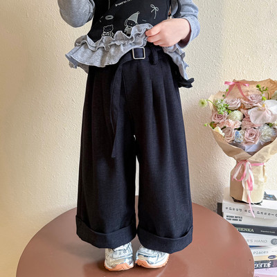 女童裤子春秋款2025新款女宝宝时髦宽松腰带直筒裤女宝宝休闲裤
