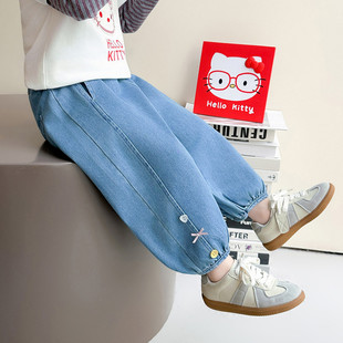 女童裤子春秋款2026新款超好看儿童宽松灯笼裤宝宝春装洋气牛仔裤