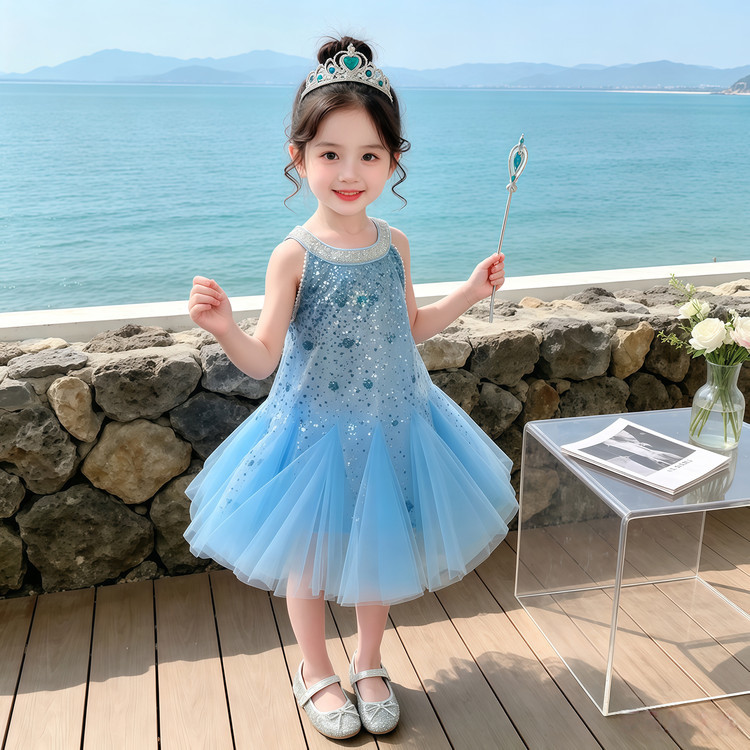 女童无袖背心连衣裙夏季2026新款宝宝甜美裙子儿童夏装网纱公主裙
