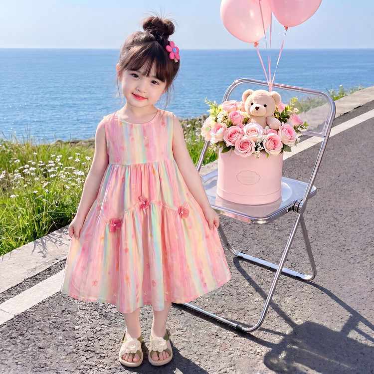 女童连衣裙夏季2026新款小女孩甜美小花无袖棉布裙儿童公主裙夏款