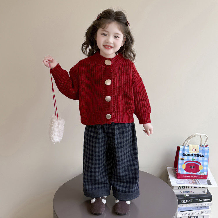 女童春秋季新款时髦2026小女孩针织毛衣开衫套装女宝宝春装两件套