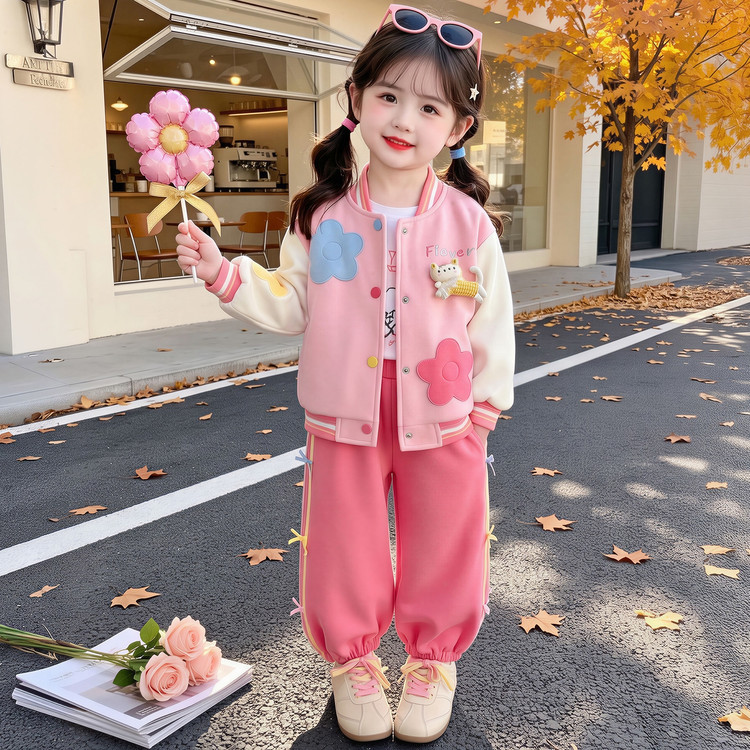 女童秋季棒球服套装2026新款儿童秋装女孩洋气时髦休闲秋款两件套