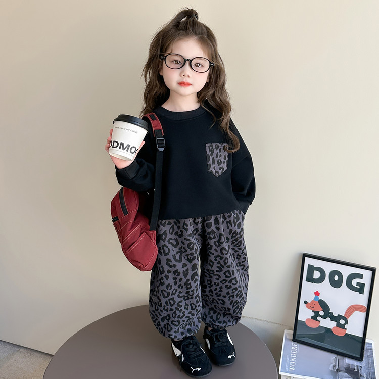 儿童套装秋装2025新款衣服洋气女宝宝秋季卫衣豹纹裤时髦两件套潮