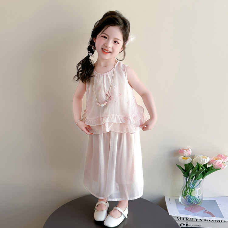 女童国风套装夏季2026新款洋气儿童汉服女孩夏装新中式雪纺两件套