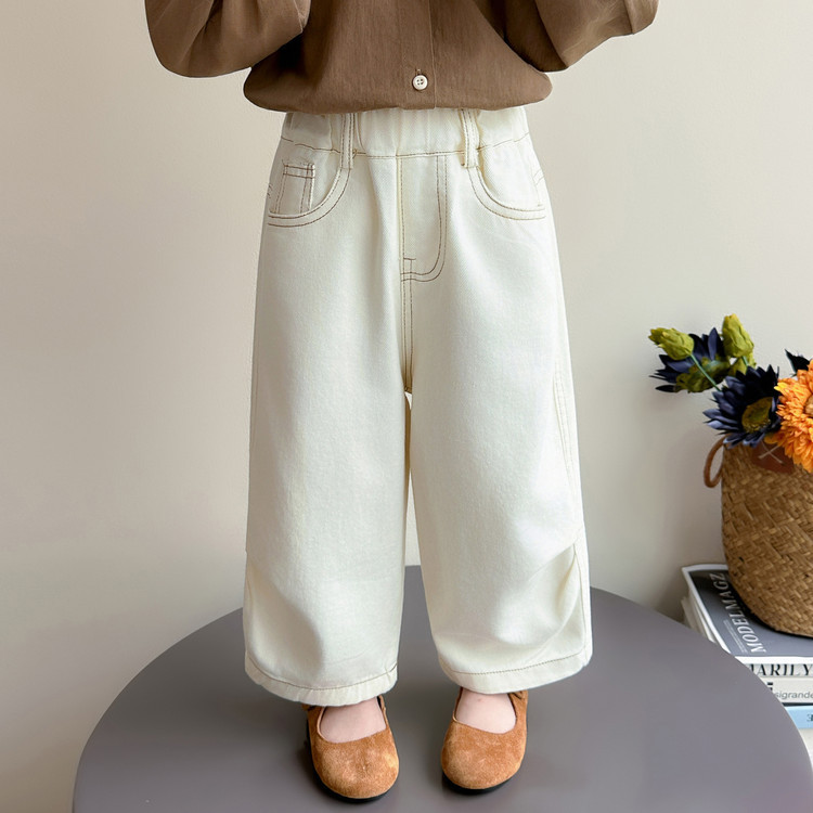 女童裤子春秋款2026新款秋季白色韩系阔腿裤时髦宽松直筒裤长裤潮