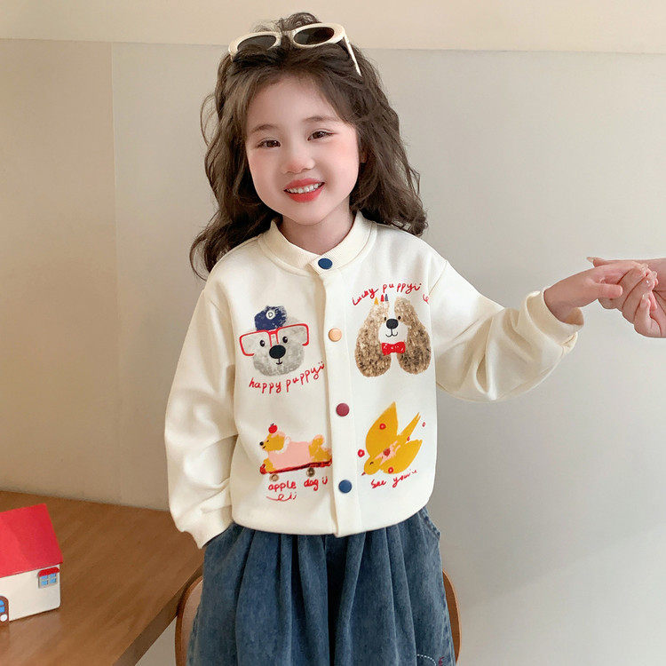 女童开衫薄款外套春款2026新款卡通印花棒球服女宝宝春季长袖上衣
