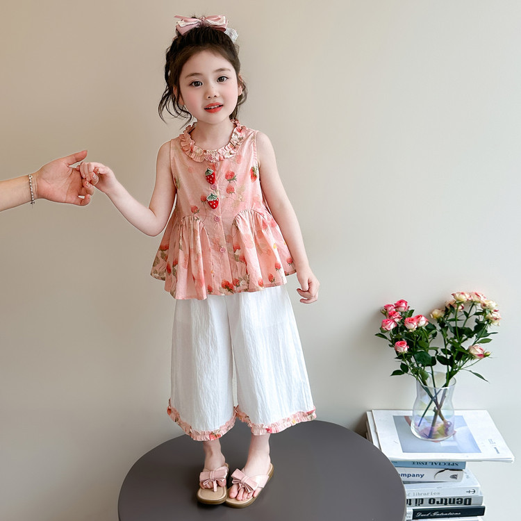 女童夏季套装2026新款夏天宝宝无袖衬衫薄款裤子儿童夏装两件套