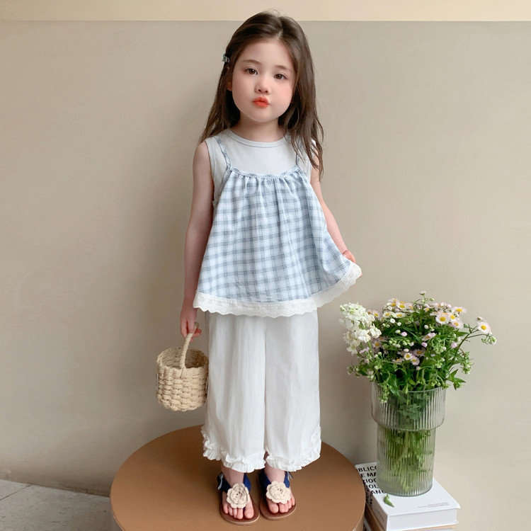 女童格子吊带套装夏季2026新款洋气时髦儿童女宝宝夏装薄款三件套