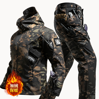 防寒户外软壳衣套装冬加厚防水男女冲锋衣外套防风登山服保暖加绒