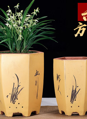 紫砂盆花盆花卉盆栽大号六角透气