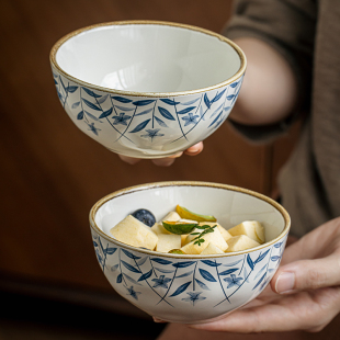 巷子尾〖日式 和风小碗〗桔梗花4.5英寸酸奶碗陶瓷饭碗乔迁碗套装