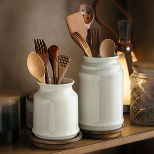 巷子尾〖简约实用〗沥水陶瓷筷子筒筷子勺子收纳盒厨房餐具收纳罐