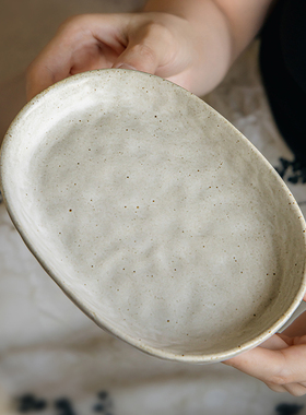 巷子尾〖做旧手捏纹〗日式粗陶椭圆盘料理寿司盘民宿小吃碟甜品盘