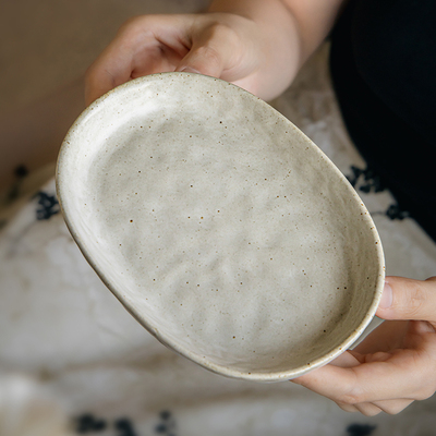 做旧手捏纹粗陶椭圆盘料理寿司盘