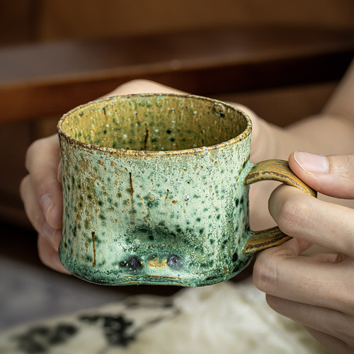巷子尾〖国内手作〗手捏粗陶拿铁杯咖啡杯侘寂风茶杯个性马克杯