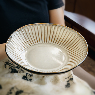 巷子尾〖复古做旧深盘〗9英寸浮雕大盘子陶瓷菜盘大号异形沙拉盘