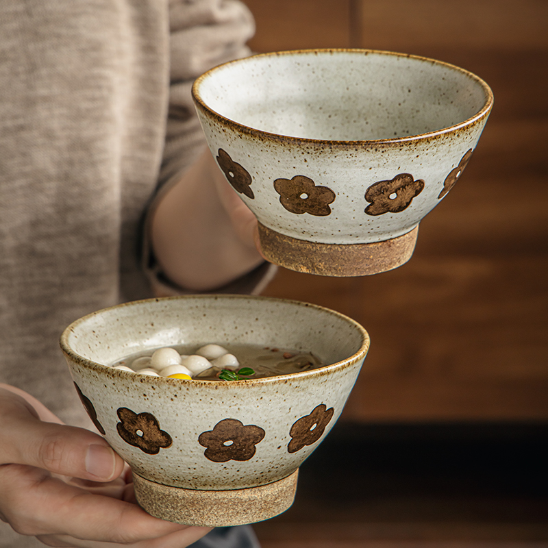 日式粗陶高脚碗米饭碗特色酸奶碗