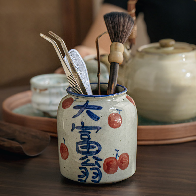 巷子尾〖国潮手绘〗手工粗陶收纳罐子茶桌摆件新中式古风陶瓷花瓶