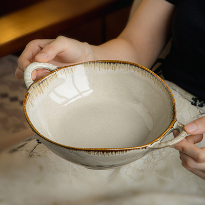 巷子尾〖实用好端拿〗复古不规则双耳碗陶瓷沙拉碗防烫泡面碗汤碗