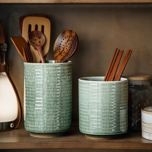 巷子尾〖收纳帮手〗螺纹陶瓷筷子筒厨房勺子铲子收纳罐大号微瑕