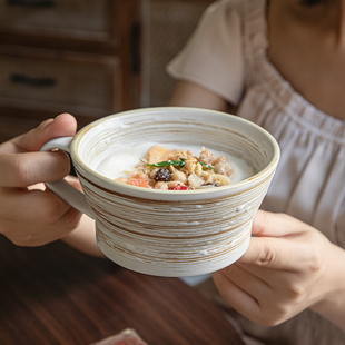 复古高颜值早餐杯家用宽口燕麦杯马克杯麦片甜品酸奶杯创意陶瓷杯