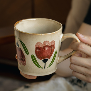 巷子尾〖漂亮喝水杯子〗复古花卉马克杯办公室咖啡杯陶瓷杯伴手礼