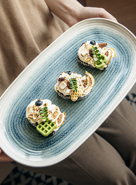 巷子尾〖摆盘超好看〗大盘子椭圆盘陶瓷装鱼盘高级酒店餐具寿司盘