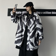 Real shot Jacket Women's street zebra pattern spring new style with loose Korean baseball uniform on both sides