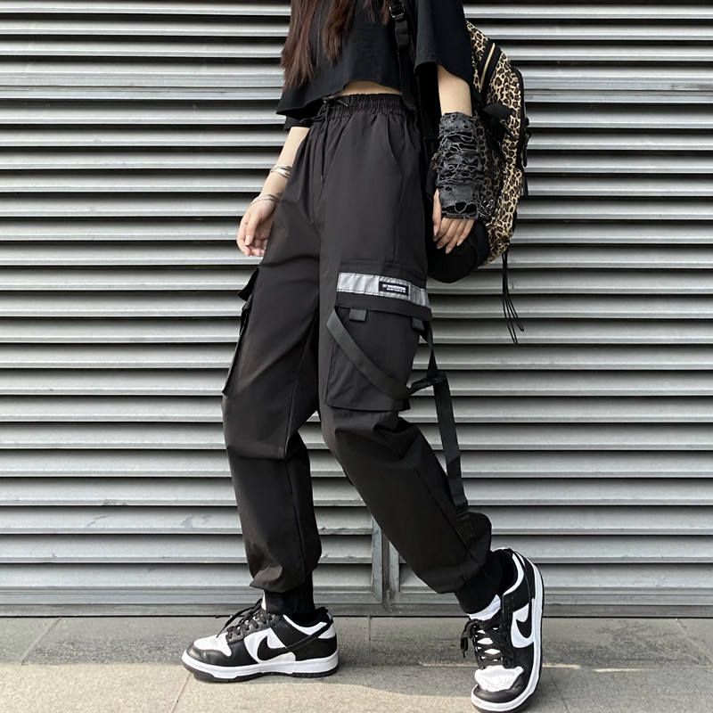 Real shot black overalls children's new fashion loose legged high waist smart casual pants