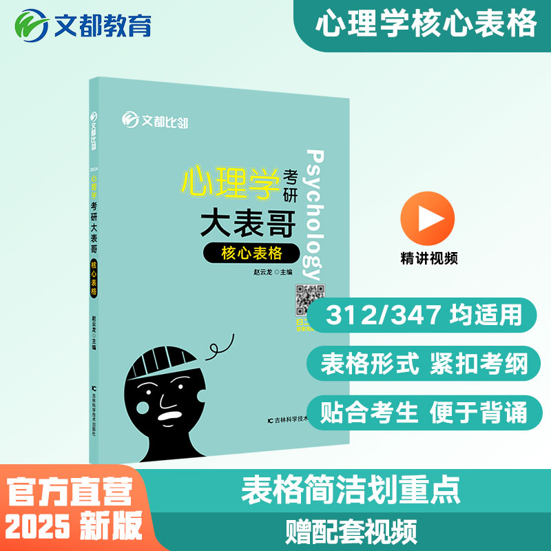 【文都教育】2025比邻心理学考研大表哥核心表格知识精讲高教版 闪背图思维导图 312/347适用迷死他赵赵云龙 考点清晰理解背诵 书籍/杂志/报纸 考研（新） 原图主图