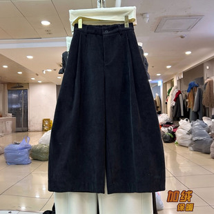 欧货加厚加绒灯芯绒阔腿八分裤女2025冬新款小个子高腰显瘦直筒裤