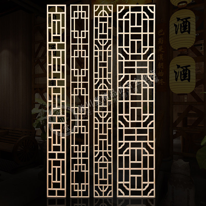 东阳木雕仿古门窗全实木花格中式隔断屏风电视背景墙吊顶镂空玄关_虎窝淘