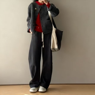 香蕉卫裤高腰休闲阔腿裤2024秋冬女款遮胯显瘦长裤百搭运动裤