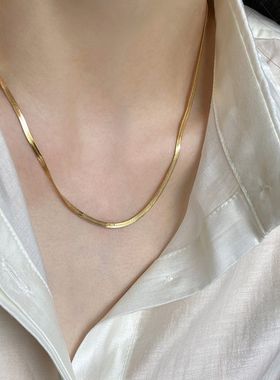 扁形素链项链ins蛇骨链18K金色蛇骨链锁骨项链女镀简约高级感金