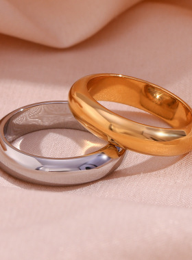 欧美时尚简约百搭爆款指环饰品不锈钢镀18K金色厚实款素圈戒指女