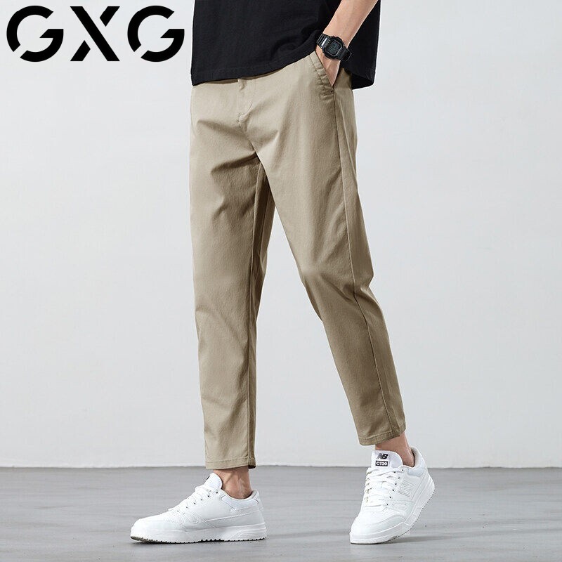 GXG男装秋季新款纯棉九分裤时尚直筒休闲裤男百搭免烫小脚裤