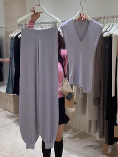 现货2024春季新款高腰显瘦设计感蚕丝针织羊毛收腿裤