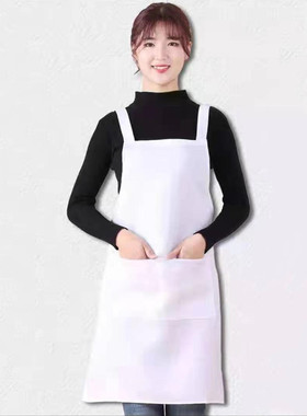 白色围裙 食品厂餐厅服务员工作服店员服男女时尚背带围腰