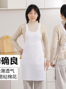 的确良白色围裙 纺织厂三口袋工作围腰 纺纱女工交叉固定背带