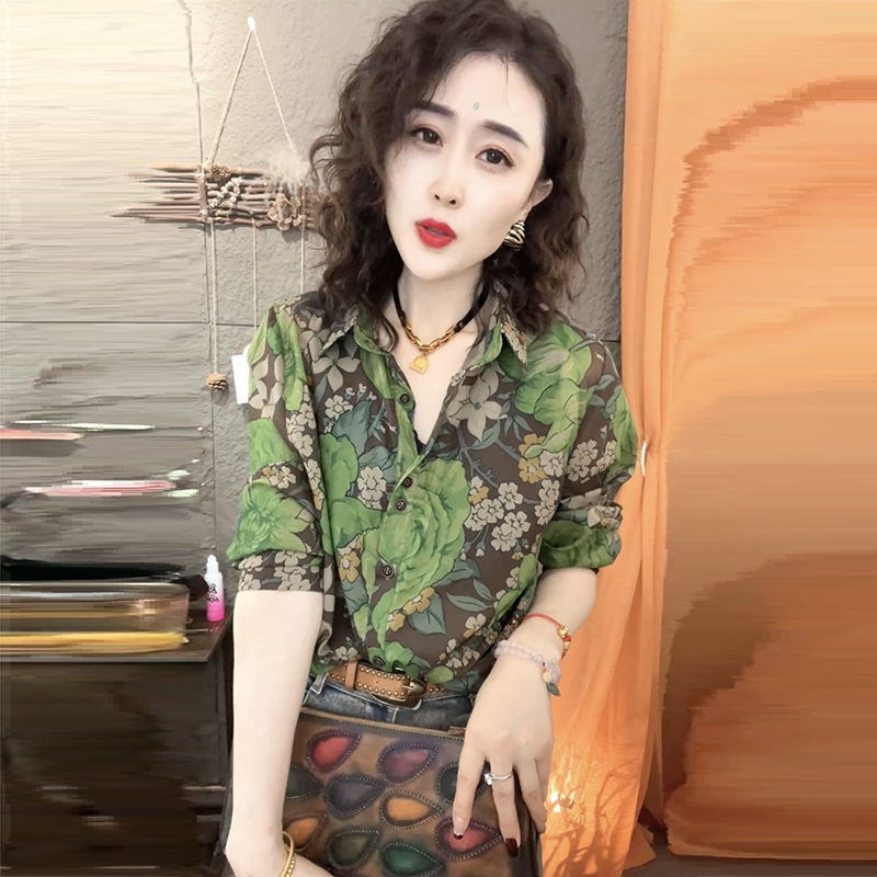 欧货春秋时尚减龄长袖天丝麻褶皱宽松大码洋气薄款衬衫打底上衣潮