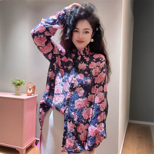 港风时尚洋气休闲棉麻碎花衬衫女长袖宽松舒适大码打底小衫衬衣潮