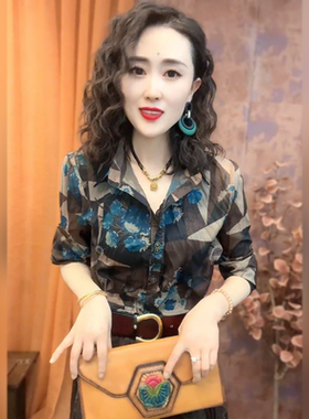 宽松休闲长袖丝麻褶皱衬衫