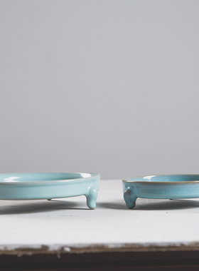 当代宋汝窑天青釉三足洗工艺品