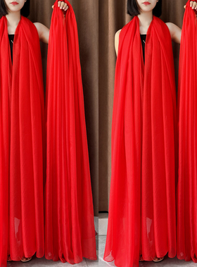 3米超大红色丝巾秋冬长款围巾女纯色跳舞纱巾春夏防晒披肩沙滩巾